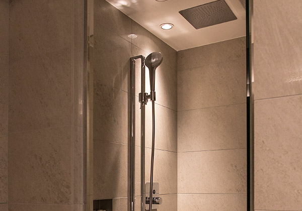 Shower room with ceiling-mounted shower head
